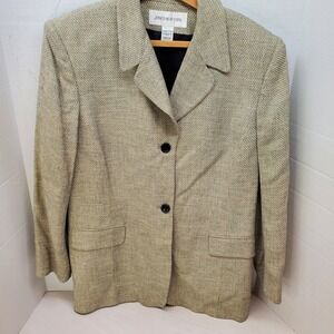 Jones New York‎ Blazer Tan Black Basketweave USA Vintage Dark Academia Large 90s
